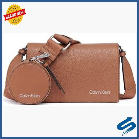 Vegan Leather Triple Compartment Crossbody Camera Bag with Adjustable Strap